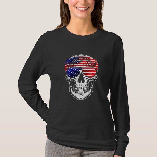 American Flagga Skull USA flagga Head Bandana Sung T Shirt (Framsida)