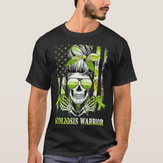 American Flagga Skull Warrior Scoliosis Awareness T Shirt