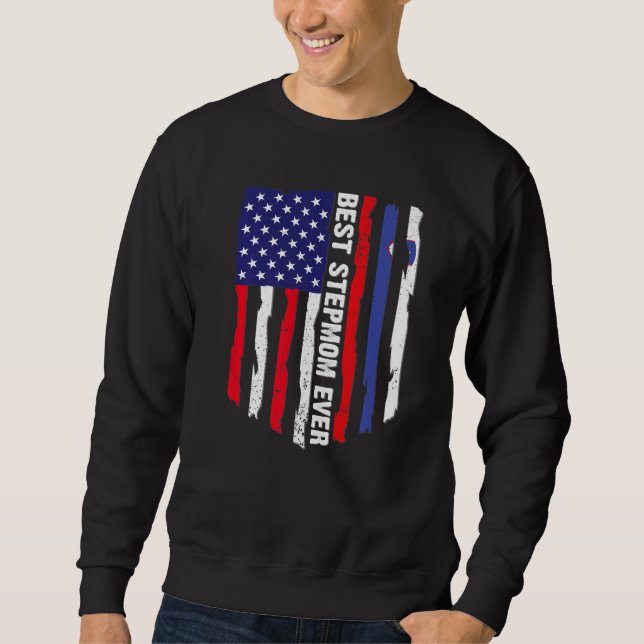 American Flagga & Slovenska Flagga Best Stepmamma  Lång Ärmad Tröja (Framsida)