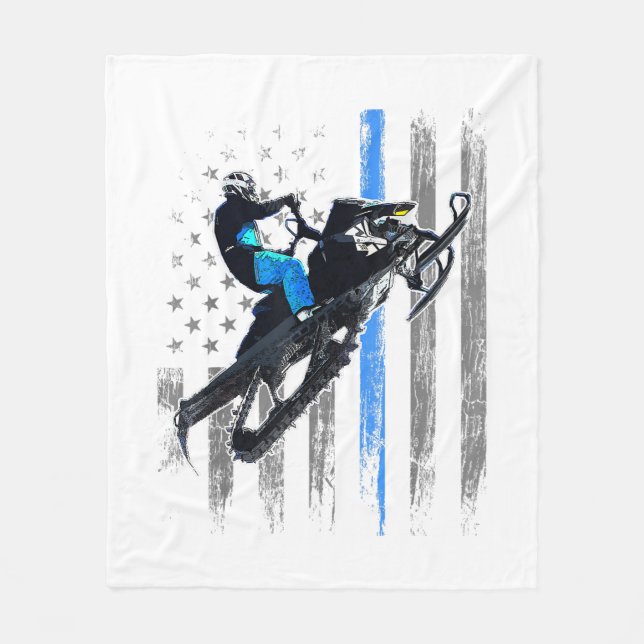 American Flagga Snowmobile Shirt Manar Snowmobile  Fleecefilt (Framsidan)