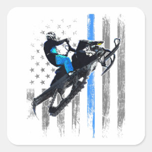 American Flagga Snowmobile Shirt Manar Snowmobile Fyrkantigt Klistermärke