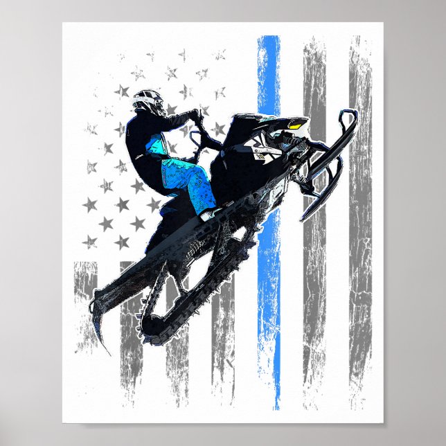 American Flagga Snowmobile Shirt Manar Snowmobile  Poster (Framsidan)