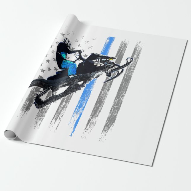 American Flagga Snowmobile Shirt Manar Snowmobile  Presentpapper (Utrullad)