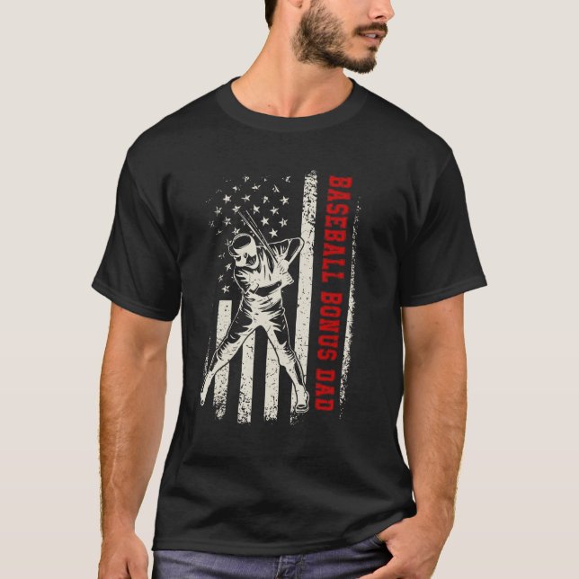 American Flagga Softball Baseball Bonus Pappa Funn T Shirt (Framsida)