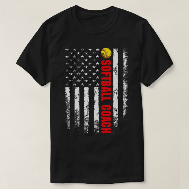 American Flagga Softball Coach Backside  T Shirt (Design framsida)