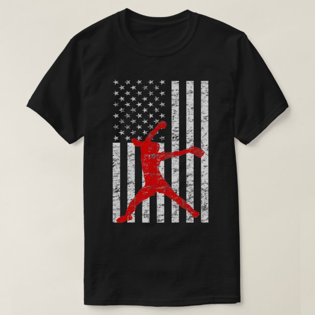 American Flagga Softball FastPitch Pitcher Gift T Shirt (Design framsida)