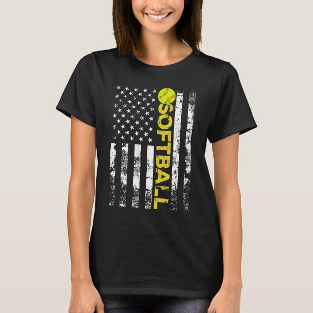 American Flagga Softball Team Gift T Shirt (Framsida)