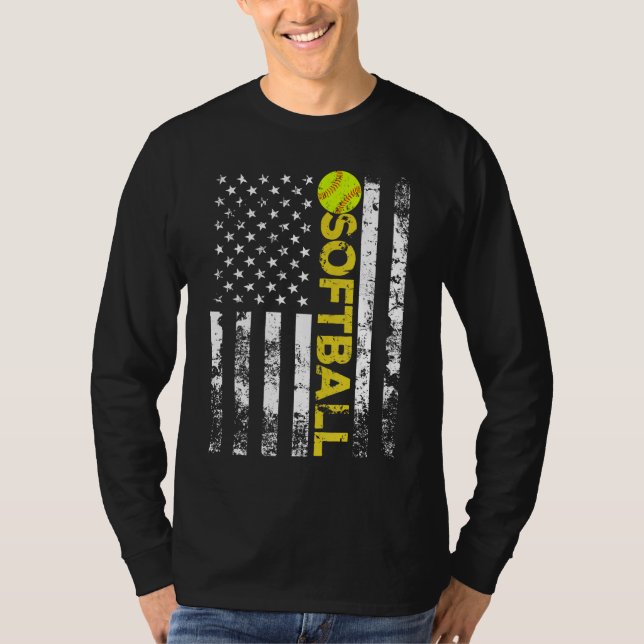 American Flagga Softball Team Gift T Shirt (Framsida)