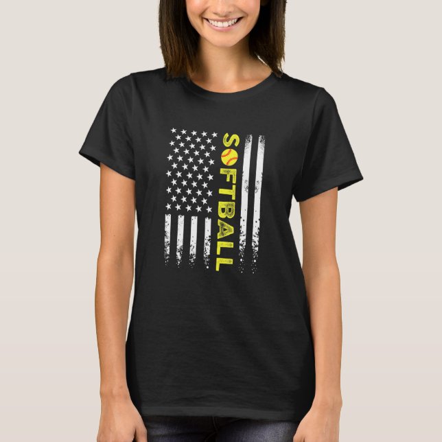 American Flagga Softball Team T Shirt (Framsida)