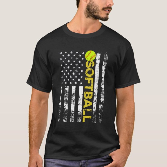 American Flagga Softball Team T Shirt (Framsida)