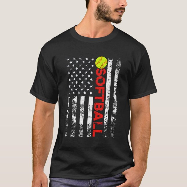 American Flagga Softball Team T Shirt (Framsida)