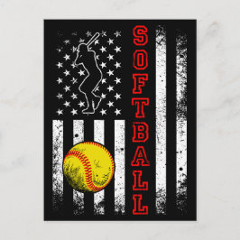 American Flagga Softball Team Vintage Funny Vykort