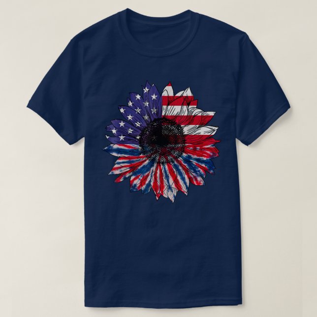 American Flagga Solros Rött vitt blått Tie Dye 4:e T Shirt (Design framsida)