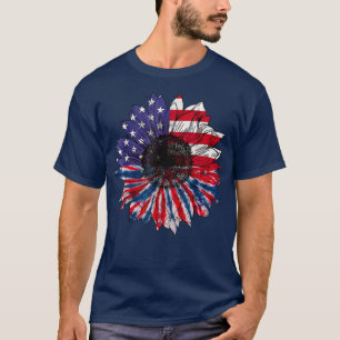 American Flagga Solros Rött vitt blått Tie Dye 4:e T Shirt