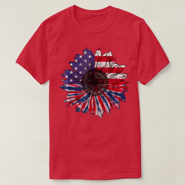 American Flagga Solros Rött vitt blått Tie Dye 4:e T Shirt (Design framsida)