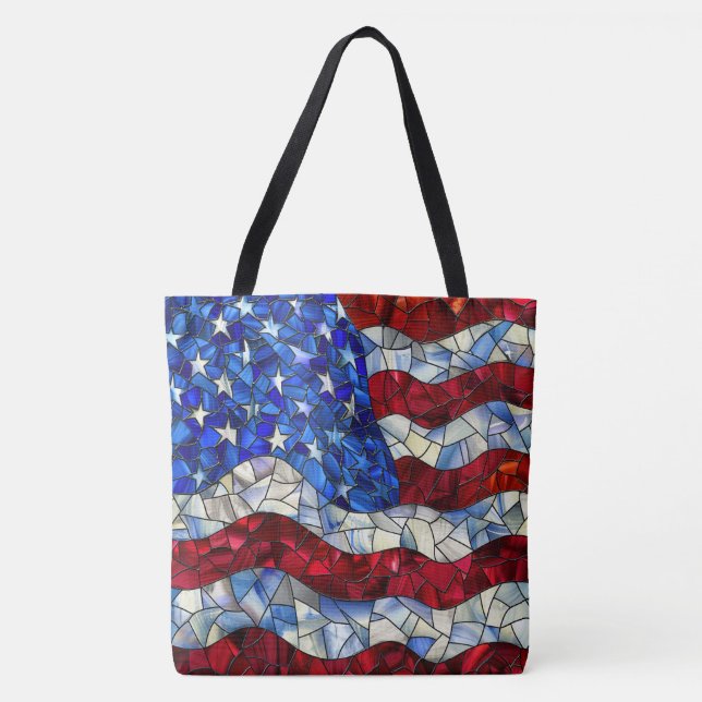 American Flagga Stached Glass Tote Bag Tygkasse (Framsida)
