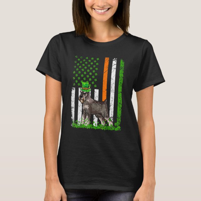 American Flagga Standard Schnauzer Hund St Patrick T Shirt (Framsida)