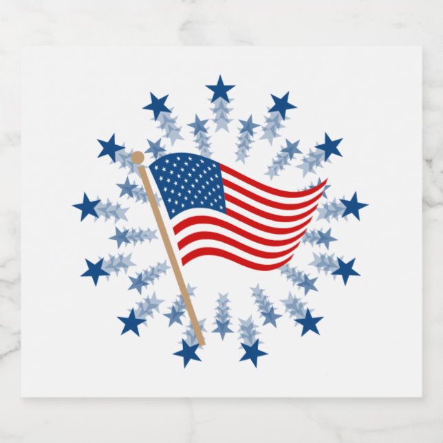 American Flagga Starburst Fireworks 4:e juli (Enkel etikett)