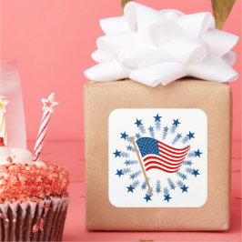 American Flagga Starburst Fireworks 4:e juli Fyrkantigt Klistermärke