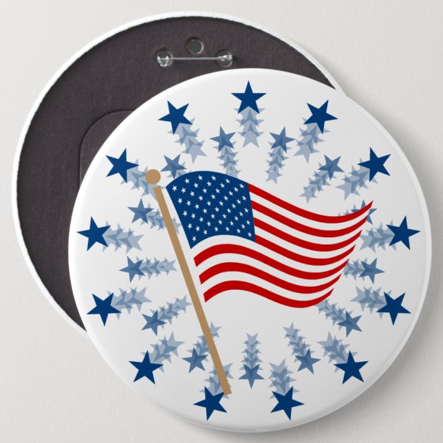 American Flagga Starburst Fireworks 4:e juli Knapp (Framsida & baksida)