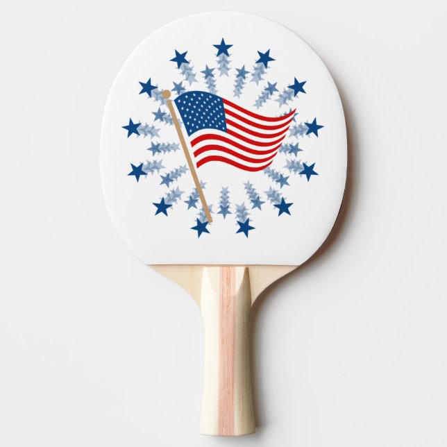 American Flagga Starburst Fireworks 4:e juli Pingisracket (Framsidan)