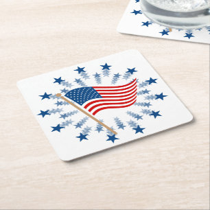 American Flagga Starburst Fireworks 4:e juli Underlägg Papper Kvadrat