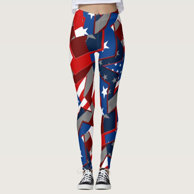 American Flagga Stars Abstrakt Mönster Leggings (Framsida)