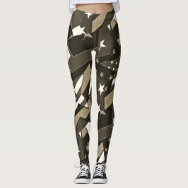 American Flagga Stars Sepia Abstrakt Art Leggings