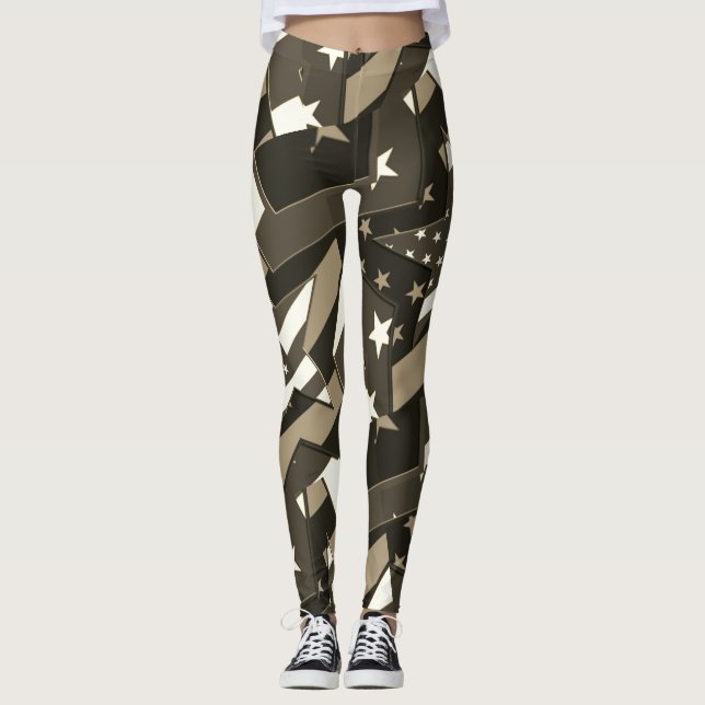 American Flagga Stars Sepia Abstrakt Art Leggings (Framsida)