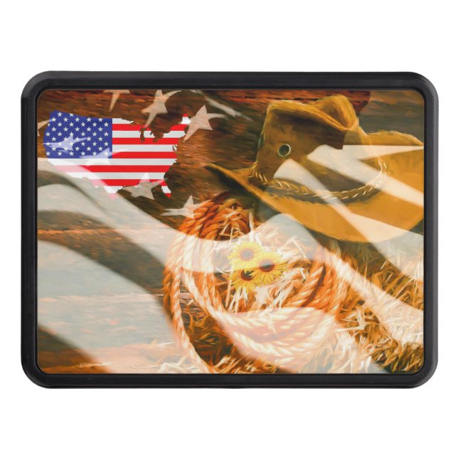 American Flagga Sunrockor Cowboy Hat Lasso Dragkroksskydd (Framsidan)