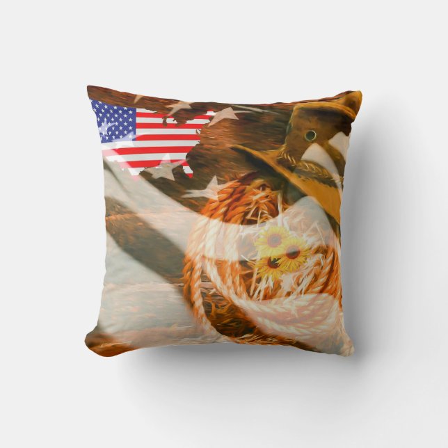 American Flagga Sunrockor Cowboy Hat Lasso Kudde (Framsida)