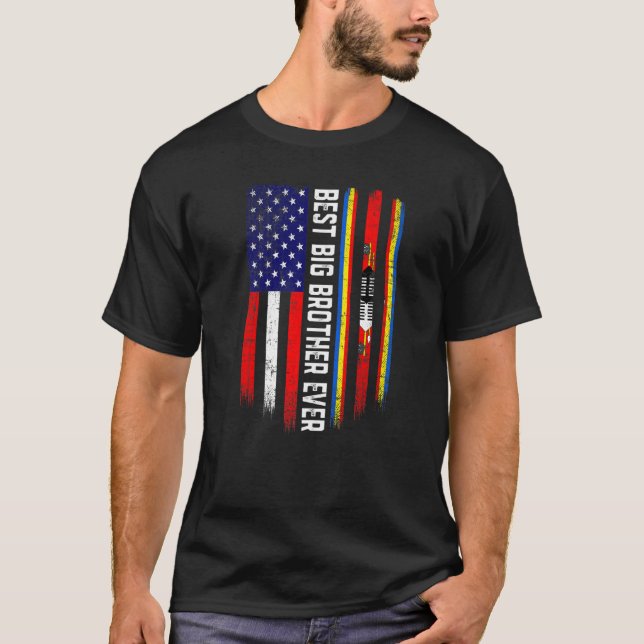American Flagga & Swaziland Flagga Best Big Brothe T Shirt (Framsida)