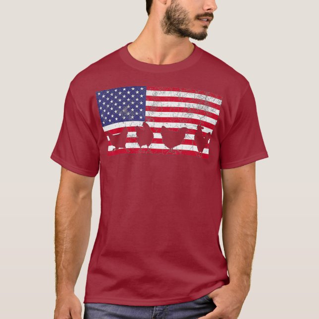 American Flagga T Shirt Chicken USA 4 juli (Framsida)