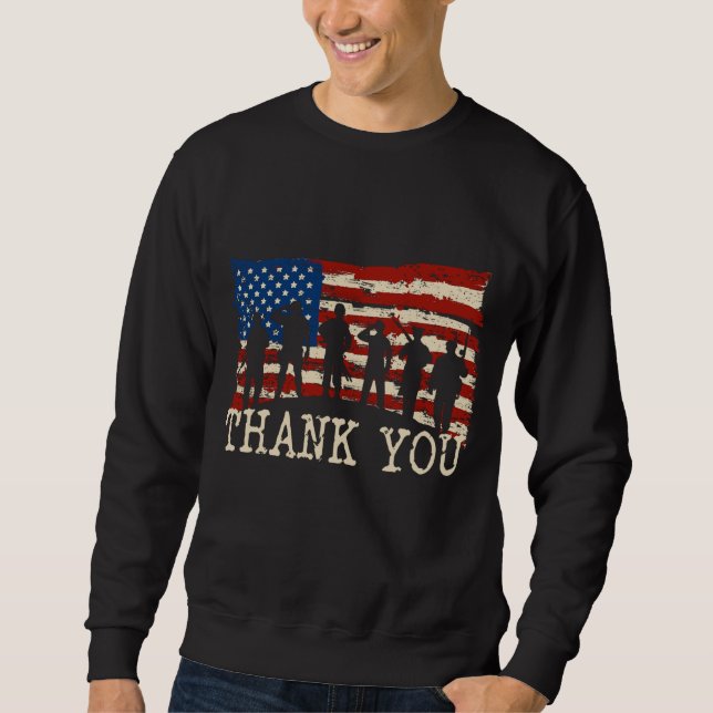 American Flagga Tack Veterans Lång Ärmad Tröja (Framsida)