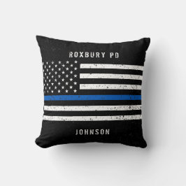 American Flagga Thin Blue Line Distress Namn Kudde
