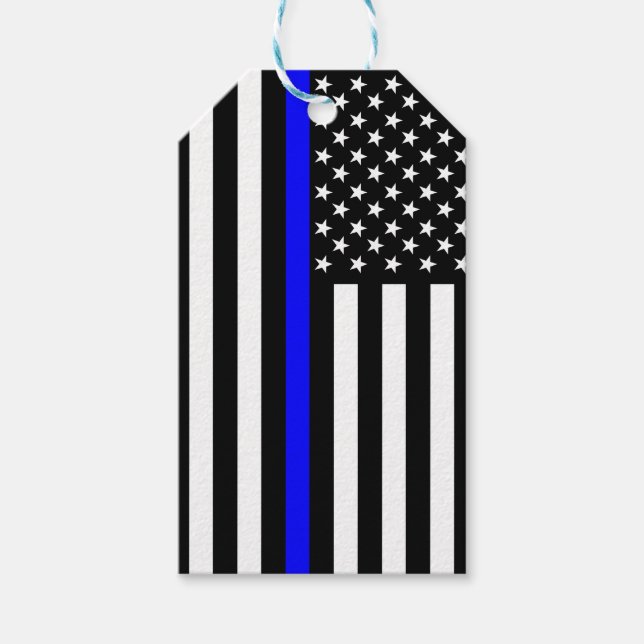 American Flagga Thin Blue Line Rememberance på en Presentetikett (Framsidan)