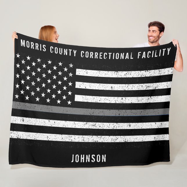 American Flagga Thin Grått Line Distress Namn Fleecefilt (På plats)
