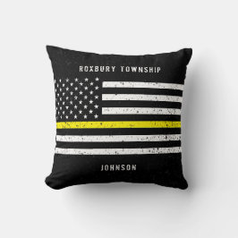 American Flagga Thin Gult Line Distress Namn Kudde