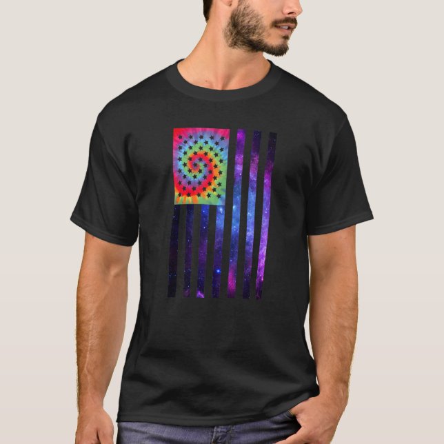 American Flagga Tie Dye Galaxy Rand T Shirt (Framsida)