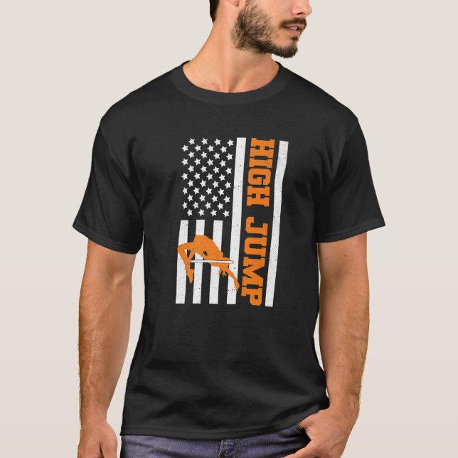 American Flagga Track and Fält High Jump USA High  T Shirt (Framsida)
