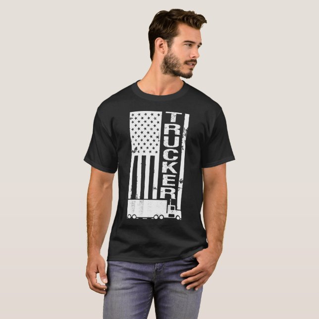 American Flagga Trucker Stressat T Shirt (Hel framsida)