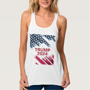 American Flagga Trump 2024 Linne Med Racerback