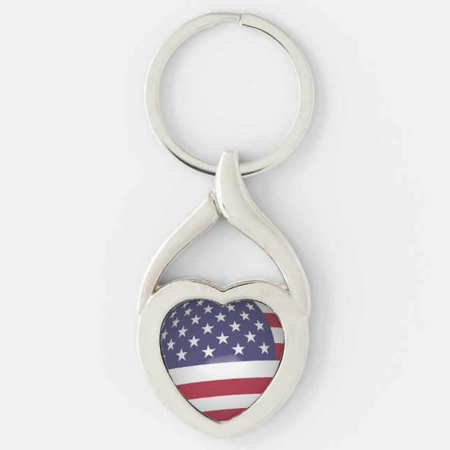 AMERICAN FLAGGA TWISTED HEART SILVERFÄRGAD NYCKELRING (Framsidan)