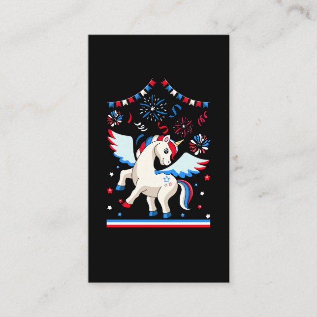 American Flagga Unicorn Cute 4:e juli Visitkort (Framsida)