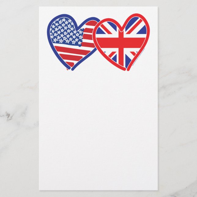 American Flagga Union Jack Flagga Hearts Brevpapper (Framsida)