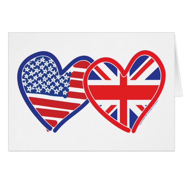 American Flagga/Union Jack Flagga Hearts Hälsningskort (Framsidan Horizontal)