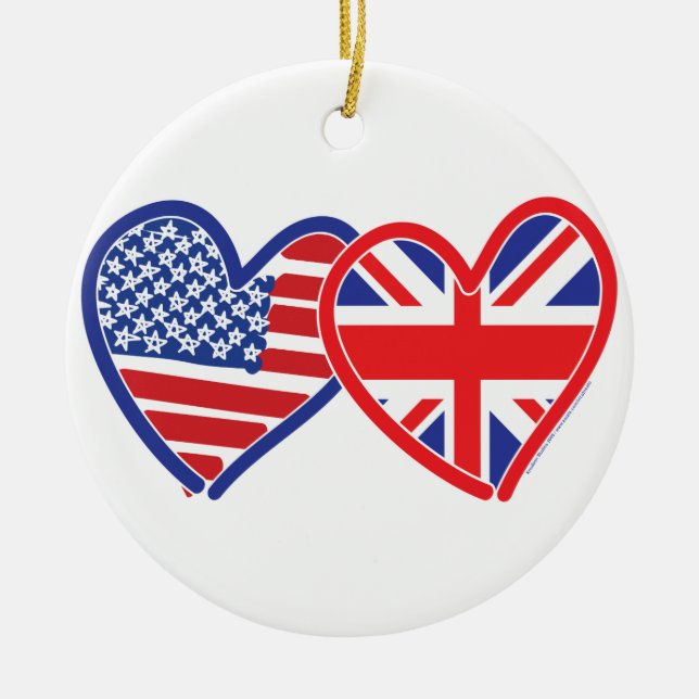 American Flagga Union Jack Flagga Hearts Julgransprydnad Keramik (Framsidan)