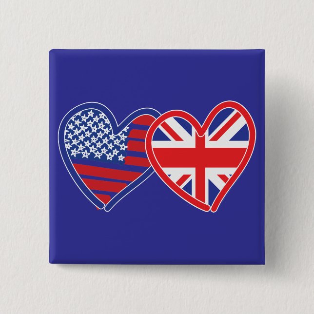American Flagga/Union Jack Flagga Hearts Knapp (Framsida)
