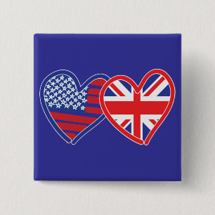 American Flagga/Union Jack Flagga Hearts Knapp