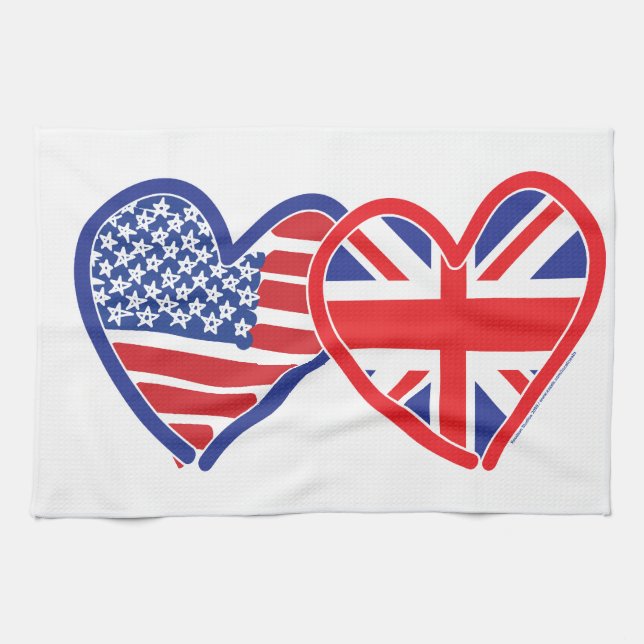 American Flagga Union Jack Flagga Hearts Kökshandduk (Horisontell)